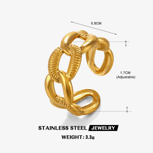 Wholesale Fashion Stainless Steel Love Heart Shaped Open Adjustable Ring For Women With 18K Gold Plated Electroplating