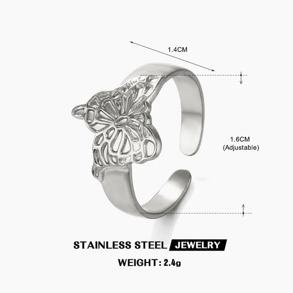 Wholesale Fashion Stainless Steel Love Heart Shaped Open Adjustable Ring For Women With 18K Gold Plated Electroplating