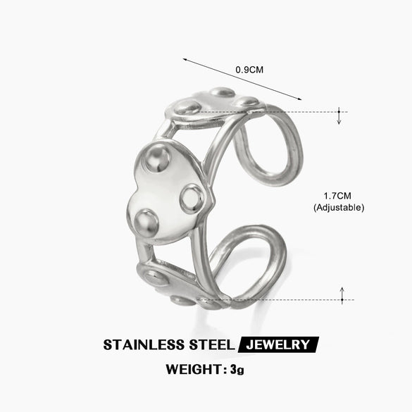 Wholesale Fashion Stainless Steel Love Heart Shaped Open Adjustable Ring For Women With 18K Gold Plated Electroplating