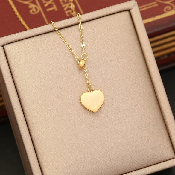 Wholesale Fashion Stainless Steel Necklace With Multi Color Oil Drop Heart Shaped Pendant And Temperament Clavicle Chain