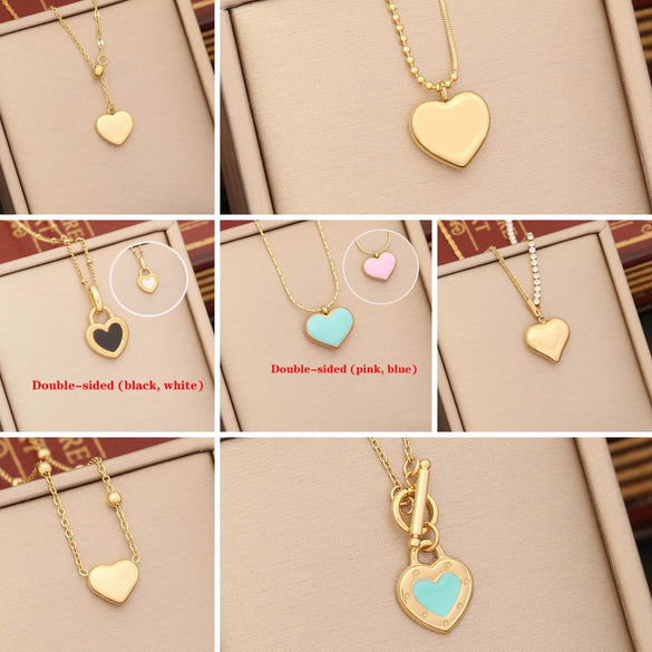 Wholesale Fashion Stainless Steel Necklace With Multi Color Oil Drop Heart Shaped Pendant And Temperament Clavicle Chain