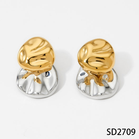 Wholesale Fashion Stainless Steel Pearl Earrings With Geometric Design And Electroplating For Women