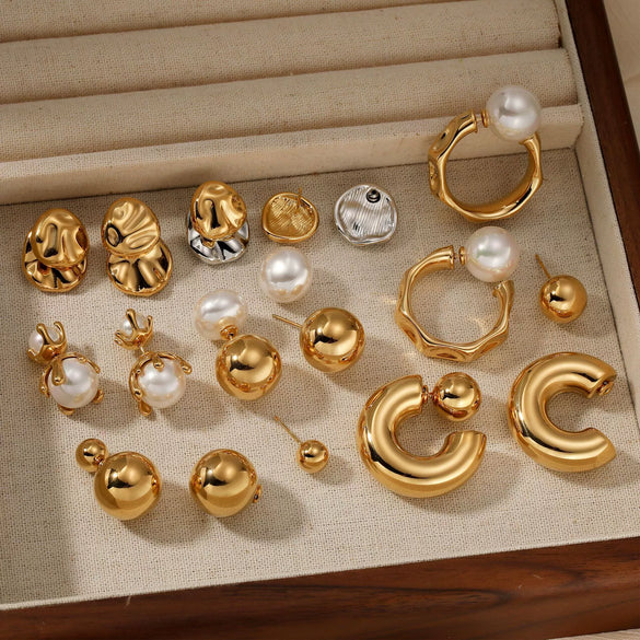 Wholesale Fashion Stainless Steel Pearl Earrings With Geometric Design And Electroplating For Women