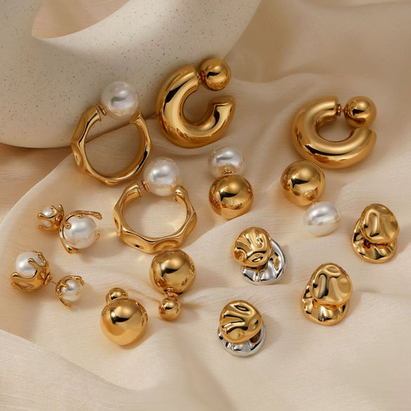 Wholesale Fashion Stainless Steel Pearl Earrings With Geometric Design And Electroplating For Women
