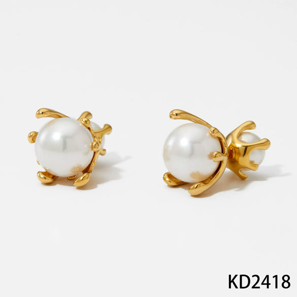 Wholesale Fashion Stainless Steel Pearl Earrings With Geometric Design And Electroplating For Women