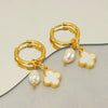 Wholesale Fashion Stainless Steel Pearl Fourleaf Clover Geometric Electroplated Women's Earrings