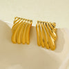 Wholesale Fashion Stainless Steel Stud Earrings Geometric Square Fold Wave Texture Electroplated