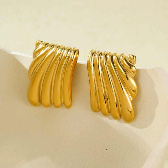 Wholesale Fashion Stainless Steel Stud Earrings Geometric Square Fold Wave Texture Electroplated