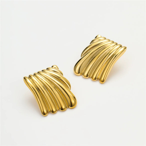 Wholesale Fashion Stainless Steel Stud Earrings Geometric Square Fold Wave Texture Electroplated