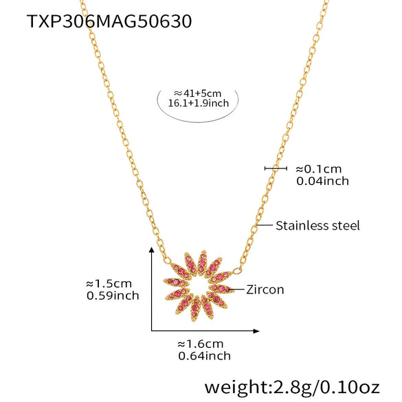 Wholesale Fashion Stainless Steel Sunflower Necklace Bracelet Ring Set With 18K Gold Electroplating