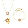 Wholesale Fashion Stainless Steel Sunflower Necklace Bracelet Ring Set With 18K Gold Electroplating