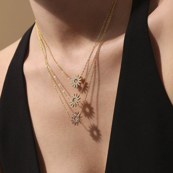 Wholesale Fashion Stainless Steel Sunflower Necklace Bracelet Ring Set With 18K Gold Electroplating