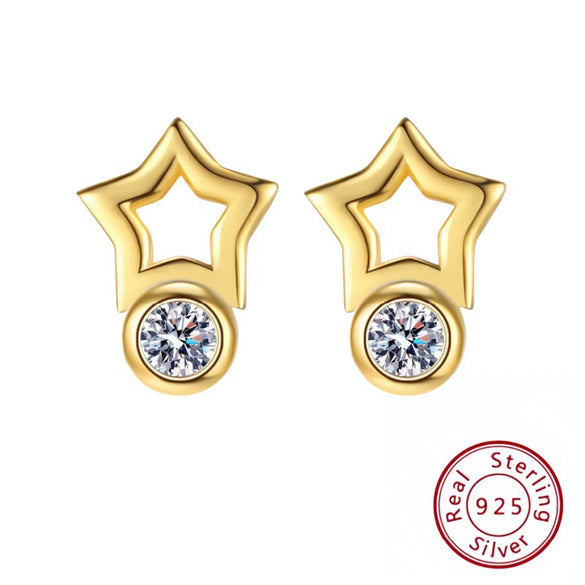 Wholesale Fashion Sterling Silver Fivepointed Star Diamond Earrings With Electroplating For Women
