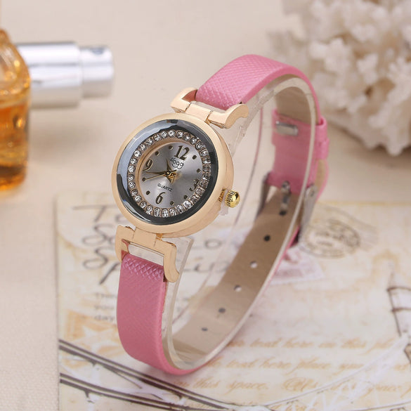 Wholesale Fashion Student Quartz Watch Alloy Case Imitation Leather Strap Round Dial