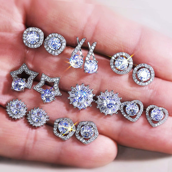 Wholesale Fashion Sweet Flower Zircon Earrings For Women Copper Plated Platinum