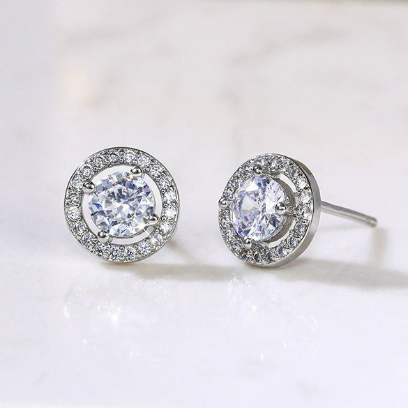 Wholesale Fashion Sweet Flower Zircon Earrings For Women Copper Plated Platinum