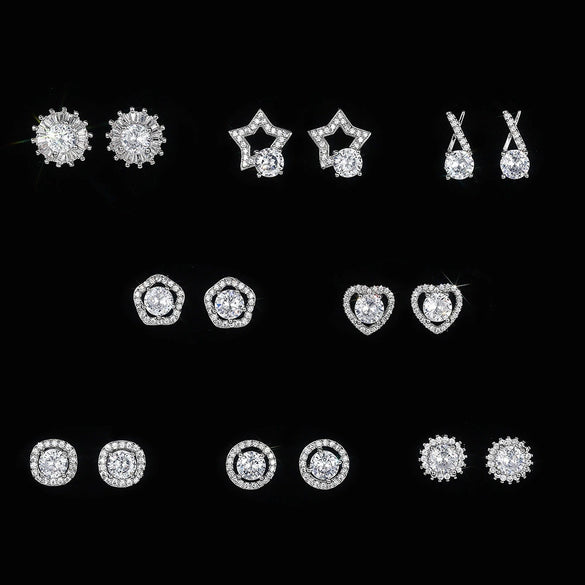 Wholesale Fashion Sweet Flower Zircon Earrings For Women Copper Plated Platinum