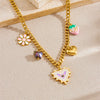 Wholesale Fashion Sweet Stainless Steel Necklace With Oil Drop Gradient Love Strawberry Flower Pendant Electroplated Heart And Fruit Shaped
