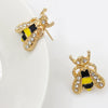 Wholesale Fashion Sweet Temperament Glaze Oil Drop Alloy Earrings With Electroplated Bee Rhinestone Design