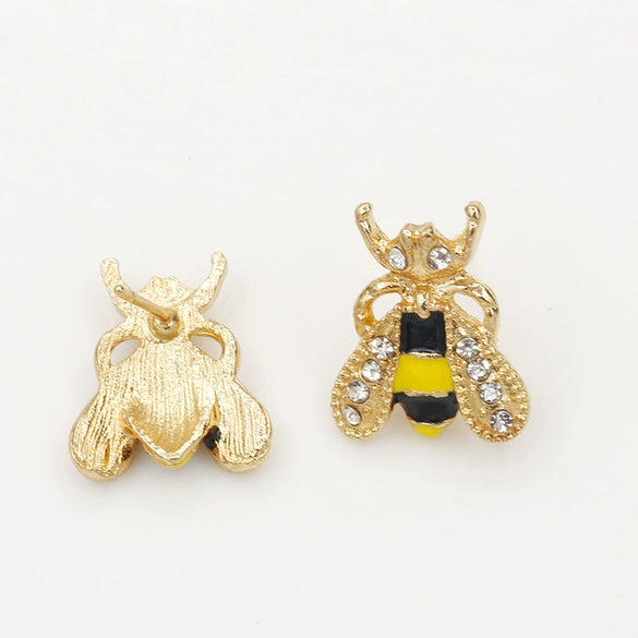 Wholesale Fashion Sweet Temperament Glaze Oil Drop Alloy Earrings With Electroplated Bee Rhinestone Design