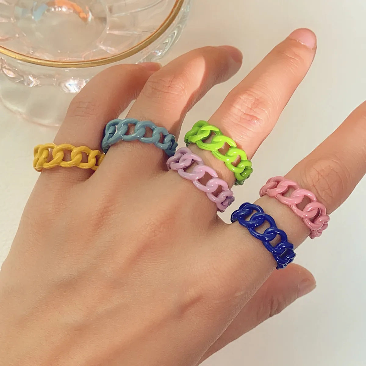 Wholesale Fashion Threaded Metal Spray Paint Multicolor Ring Gooddiy