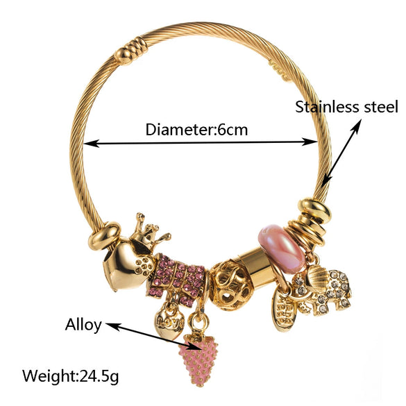 Wholesale Fashion Titanium Steel Bracelet With Diamond Strawberry Elephant Design For Women