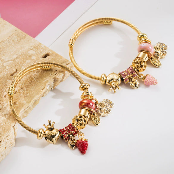 Wholesale Fashion Titanium Steel Bracelet With Diamond Strawberry Elephant Design For Women