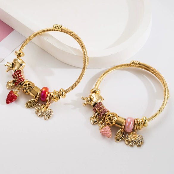 Wholesale Fashion Titanium Steel Bracelet With Diamond Strawberry Elephant Design For Women