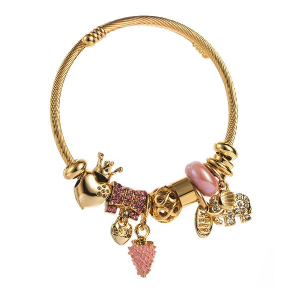 Wholesale Fashion Titanium Steel Bracelet With Diamond Strawberry Elephant Design For Women