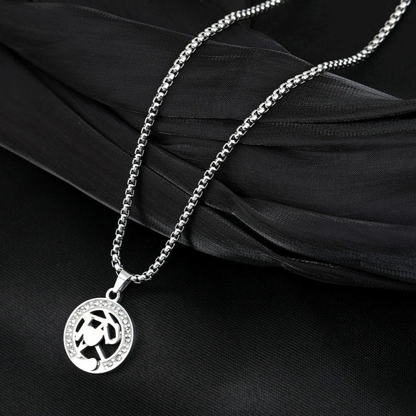 Wholesale Fashion Titanium Steel Couple Necklace With Hollow Letters Geometric Pattern Diamond Design And Stitching Flash And Hanging Chain