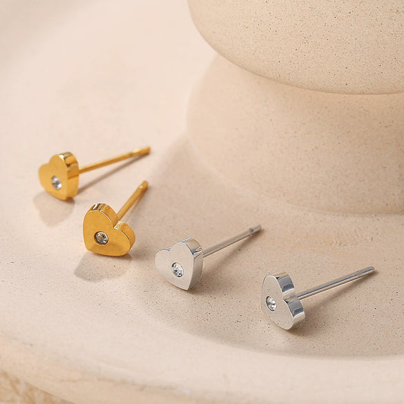 Wholesale Fashion 316L Stainless Steel Heartshaped Ladies Earrings 14K Goldplated