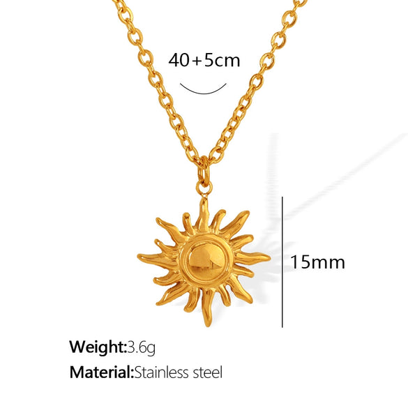 Wholesale Fashion 316L Stainless Steel Necklace With Sun Pendant Electroplated For Women