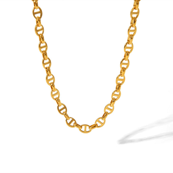 Wholesale Fashion Trend Stainless Steel Jewelry Suit With Handmade Chain And Pvd Furnace Real Gold Electroplating Joker Japanese Word Necklace And Non Fading Bracelet