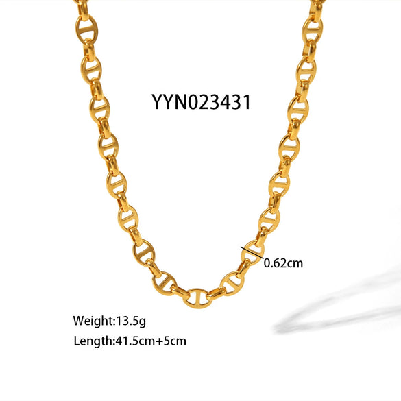 Wholesale Fashion Trend Stainless Steel Jewelry Suit With Handmade Chain And Pvd Furnace Real Gold Electroplating Joker Japanese Word Necklace And Non Fading Bracelet