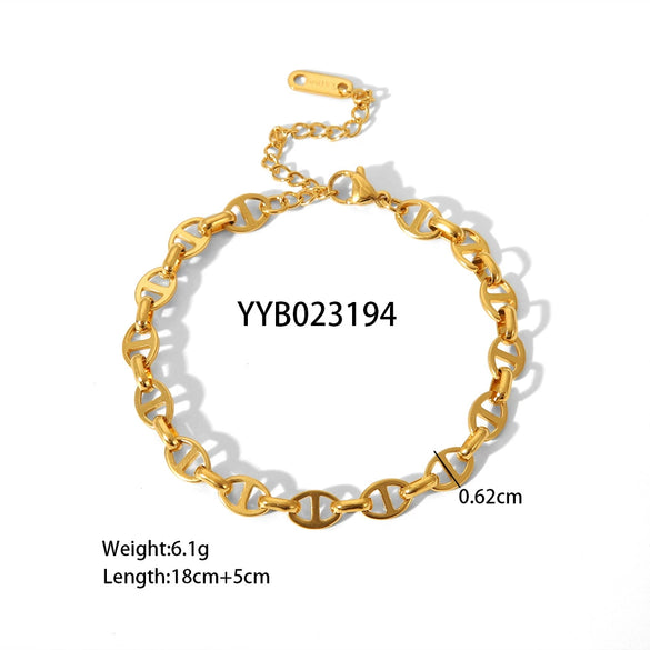 Wholesale Fashion Trend Stainless Steel Jewelry Suit With Handmade Chain And Pvd Furnace Real Gold Electroplating Joker Japanese Word Necklace And Non Fading Bracelet