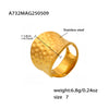 Wholesale Fashion Trendy Geometric 316L Stainless Steel Hammered Ring 18K Gold Plated Jewelry For Women
