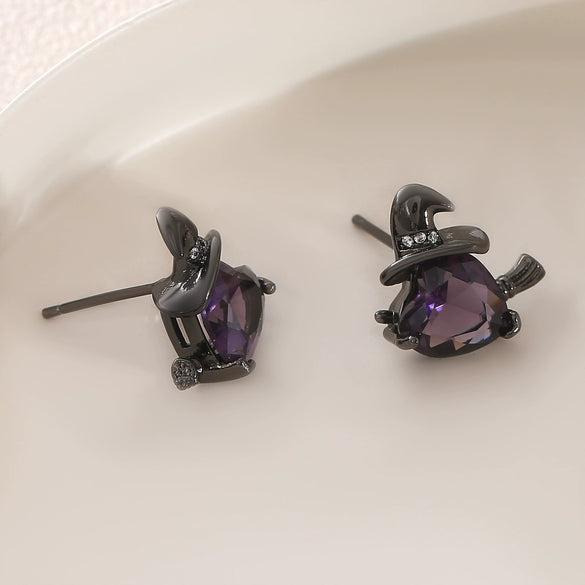 Wholesale Fashion Trendy Halloween Broom Hat Earrings Ear Clips Copper Electroplated Unisex Accessories