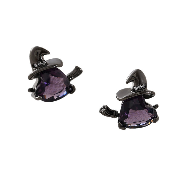 Wholesale Fashion Trendy Halloween Broom Hat Earrings Ear Clips Copper Electroplated Unisex Accessories