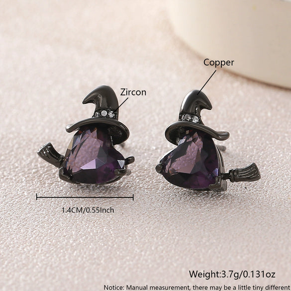 Wholesale Fashion Trendy Halloween Broom Hat Earrings Ear Clips Copper Electroplated Unisex Accessories
