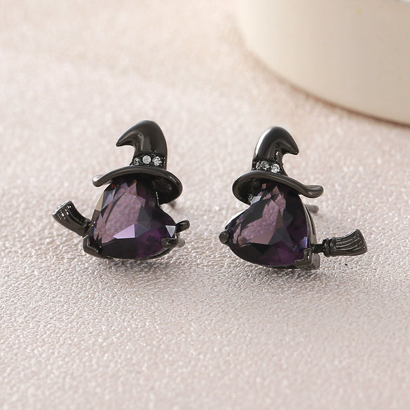 Wholesale Fashion Trendy Halloween Broom Hat Earrings Ear Clips Copper Electroplated Unisex Accessories