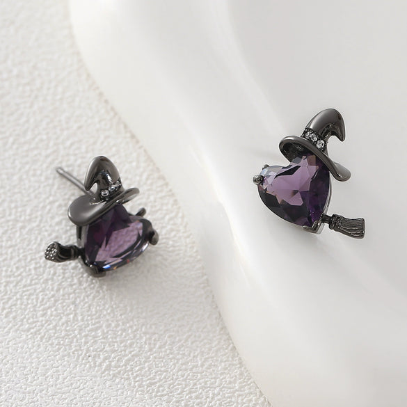 Wholesale Fashion Trendy Halloween Broom Hat Earrings Ear Clips Copper Electroplated Unisex Accessories