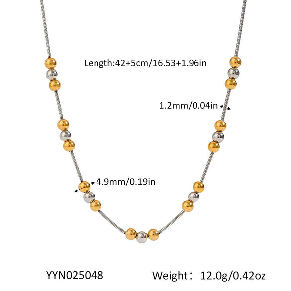 Wholesale Fashion Twocolor Ball Bead Stainless Steel Necklace With Geometric Shape And Pvd Furnace Vacuum Real Gold Plating