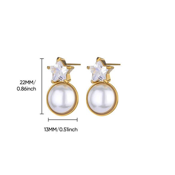 Wholesale Fashion Unisex Geometric Stainless Steel And Gold Plated Earrings With Imitation Pearl And Square Zircon