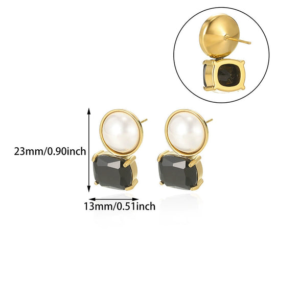 Wholesale Fashion Unisex Geometric Stainless Steel And Gold Plated Earrings With Imitation Pearl And Square Zircon