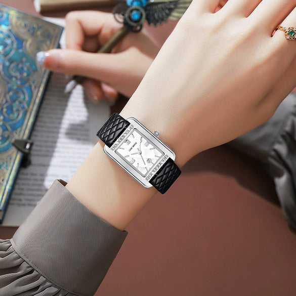 Wholesale Fashion Waterproof Women's Quartz Watch With Retro Calendar Square Dial Genuine Leather Strap Alloy Case Mineral Strengthened Glass Mirror