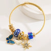 Wholesale Fashion Women's Beaded Stainless Steel Bracelet With Diamond Butterfly And Six Pointed Star Pendants