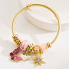 Wholesale Fashion Women's Beaded Stainless Steel Bracelet With Diamond Butterfly And Six Pointed Star Pendants