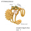 Wholesale Fashion Women's Electroplated Stainless Steel Geometric Abstract Smiling Face Sun And Cactus Inlaid Zircon Ring