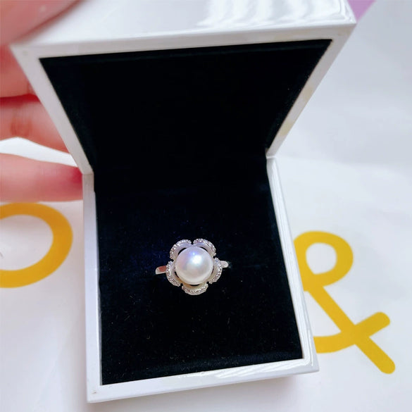 Wholesale Fashion Women's Freshwater Pearl Ring Copper Gold Plated With Flower Opening Design