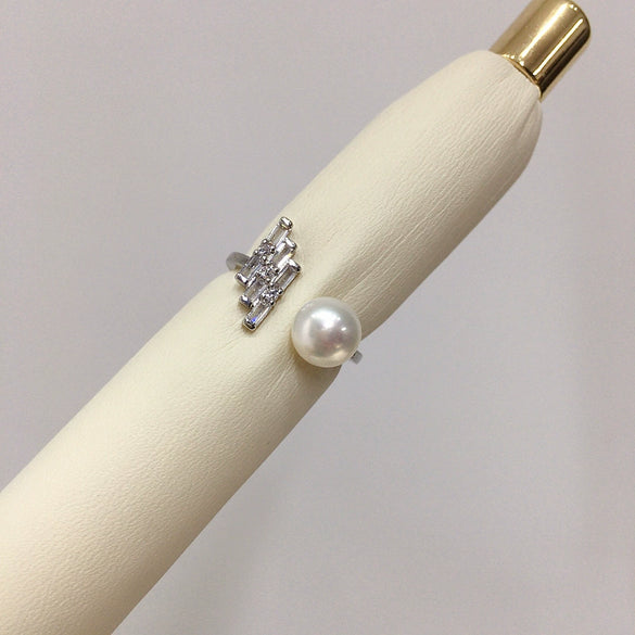Wholesale Fashion Women's Freshwater Pearl Ring Copper 18K Gold Micro Inlaid Zircon Flat Round Rose Buns Round
